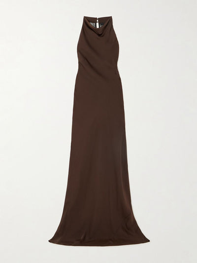 Rotate Birger Christensen Estrana draped lace-trimmed recycled-crepe maxi dress at Collagerie