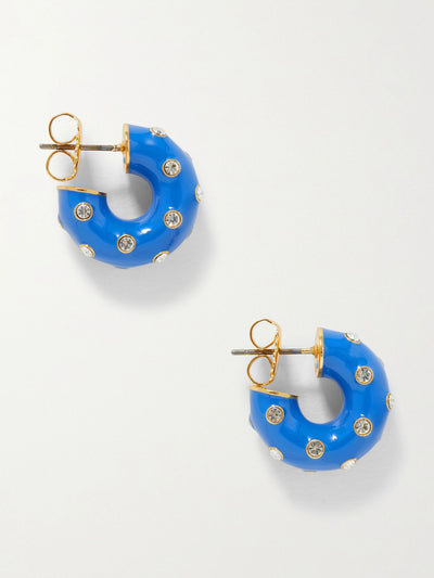 Roxanne Assoulin Blue enamel and cubic zirconia hoop earrings at Collagerie