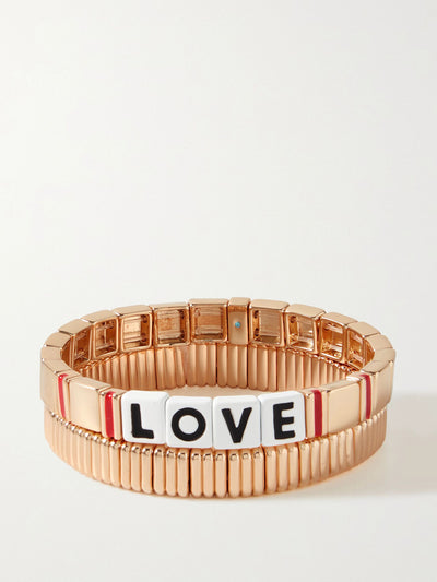 Roxanne Assoulin Golden Love set of two gold-tone and enamel bracelets at Collagerie