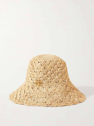 Ruslan Baginskiy Embellished crocheted straw bucket hat at Collagerie