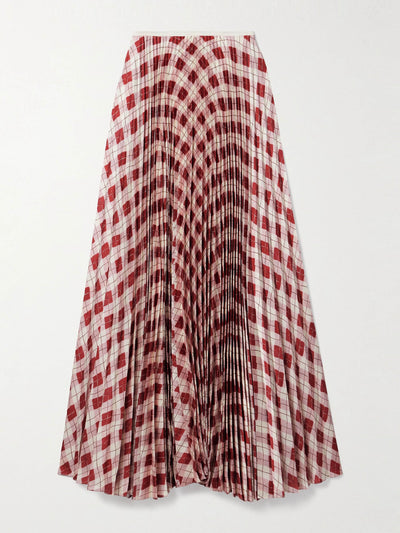 S.S. Daley Kate pleated checked satin-twill maxi skirt at Collagerie