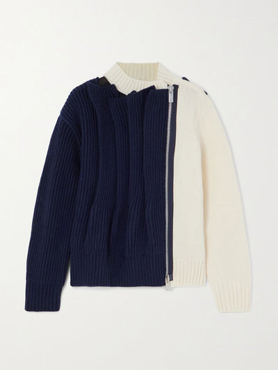 Sacai Two-tone ribbed wool jacket at Collagerie