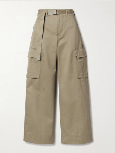 Sacai Belted cotton-twill wide-leg cargo pants at Collagerie