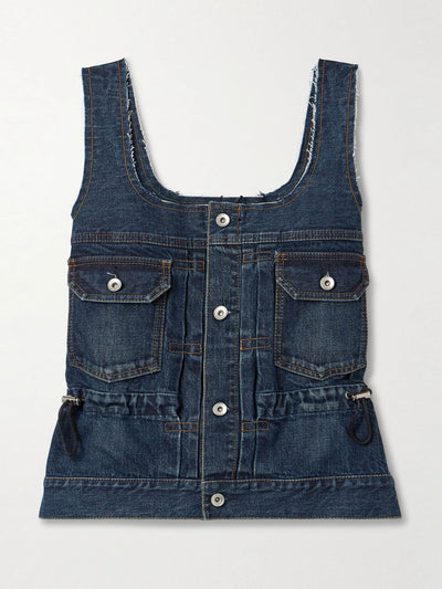 Sacai Frayed denim tank at Collagerie