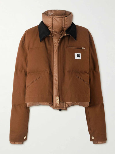 Sacai Cropped corduroy-trimmed quilted shell and cotton-canvas down jacket at Collagerie