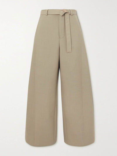 Sacai Beige belted, satin-trimmed wide-leg pants at Collagerie