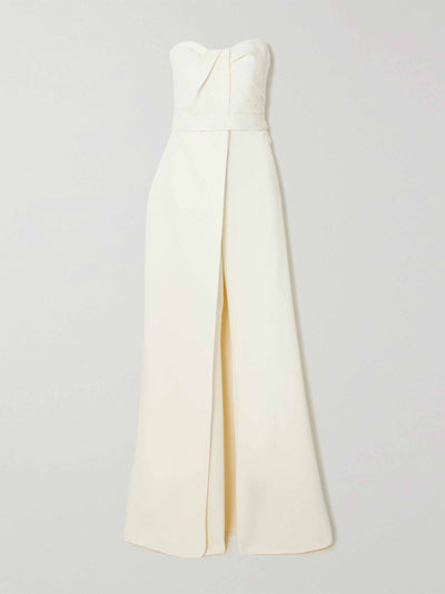 Safiyaa White layered strapless crepe jumpsuit at Collagerie