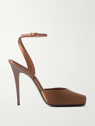 Saint Laurent La Scandale leather-trimmed satin sandals at Collagerie