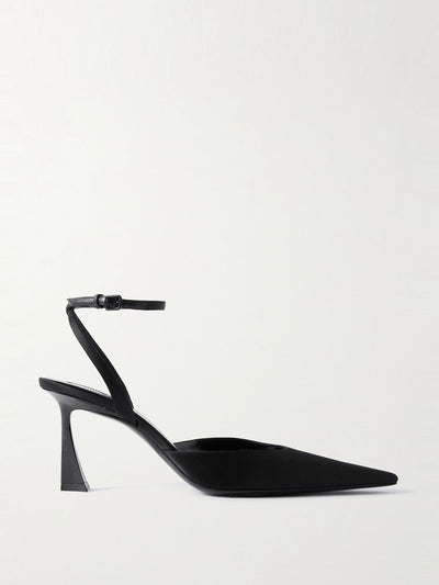 Saint Laurent Aimee leather-trimmed satin pumps at Collagerie