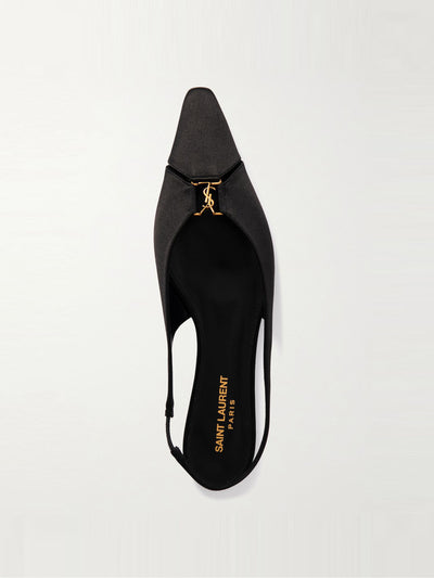 Saint Laurent Babylone embellished crepe point-toe slingback flats at Collagerie