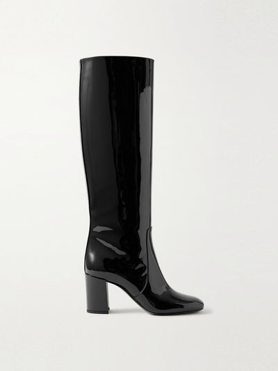 Saint Laurent Black patent-leather knee boots at Collagerie