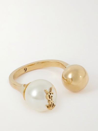 Saint Laurent Cassandre gold-tone faux pearl ring at Collagerie