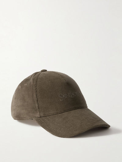Saint Laurent Embroidered cotton-corduroy cap at Collagerie