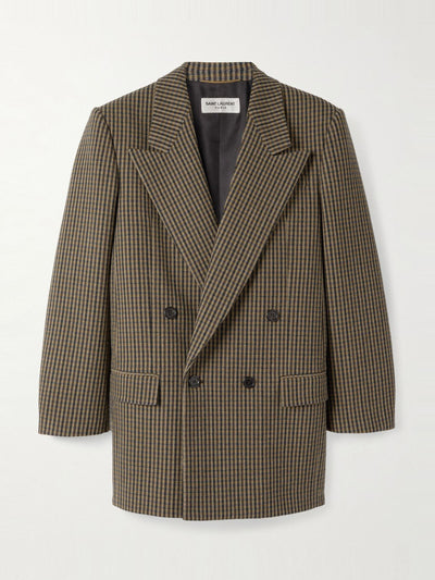 Saint Laurent Double-breasted checked wool-blend blazer at Collagerie