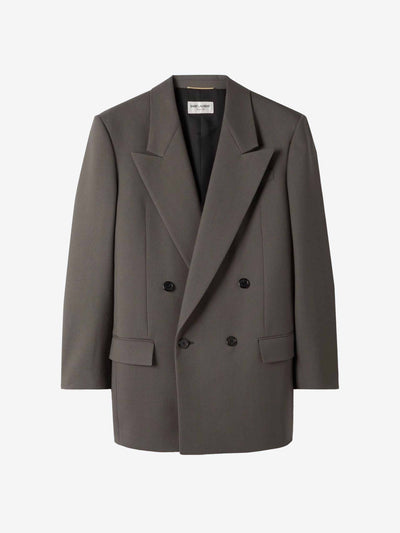 Saint Laurent Double-breasted wool-gabardine blazer at Collagerie