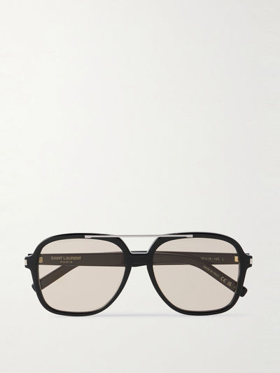 Saint Laurent Eyewear Aviator-style silver-tone and acetate sunglasses at Collagerie