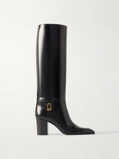 Saint Laurent Julia buckle-embellished leather knee boots at Collagerie