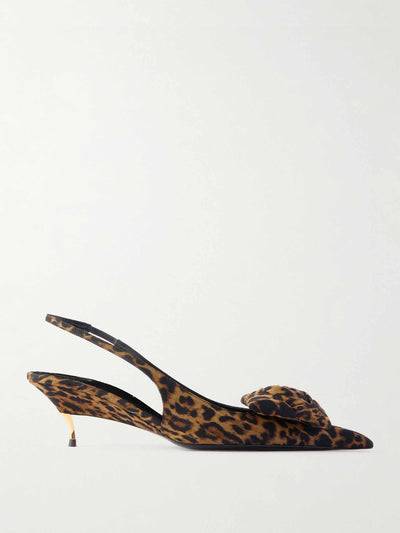 Saint Laurent Dakota appliquéd leopard-print mousseline slingback pumps at Collagerie