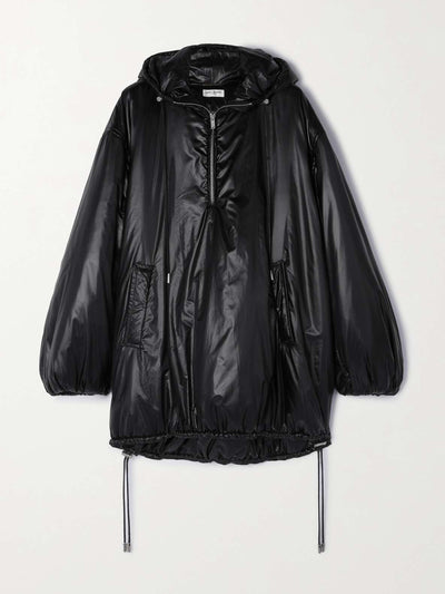 Saint Laurent Oversized hooded glossed-shell coat at Collagerie