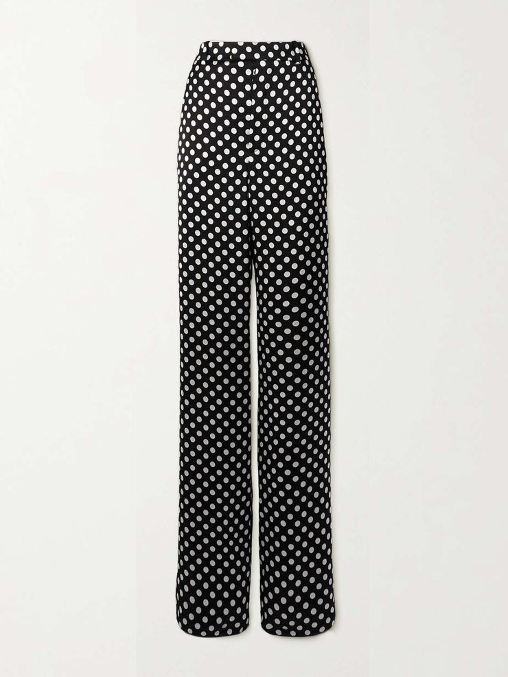 Polka-dot satin-crepe wide-leg pants