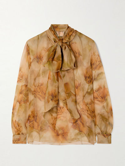 Saint Laurent Pussy-bow floral-print silk-mousseline blouse at Collagerie