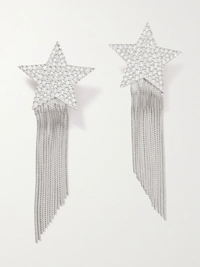 Saint Laurent Star silver-tone crystal clip earrings at Collagerie