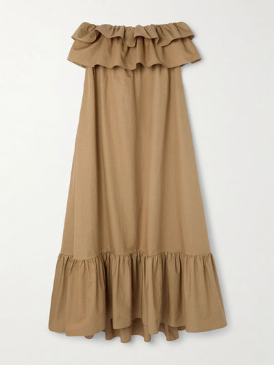 Saint Laurent Strapless ruffled cotton-gabardine maxi dress at Collagerie