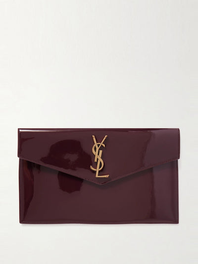 Saint Laurent Uptown patent-leather pouch at Collagerie