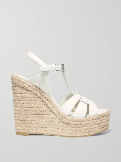 Saint Laurent Tribute woven leather espadrille wedge sandals at Collagerie