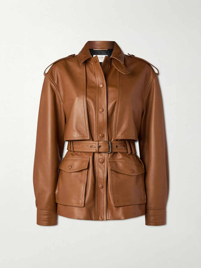 Saint Laurent Belted leather jacket at Collagerie