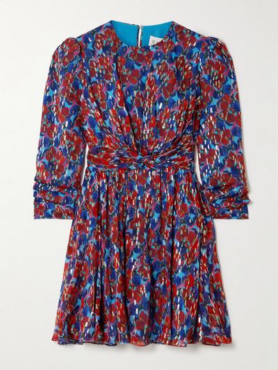 Saloni Blythe-B knotted floral-print metallic silk-georgette mini dress at Collagerie