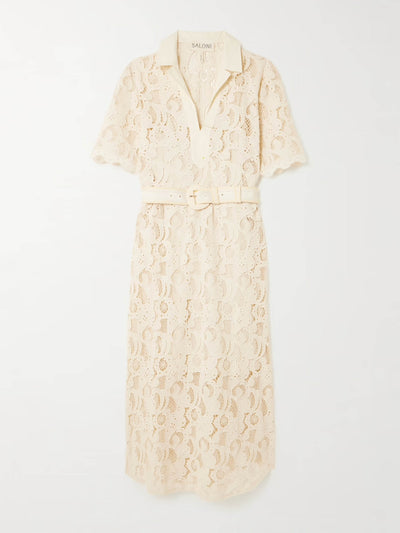 Saloni Suni belted broderie anglaise cotton midi dress at Collagerie