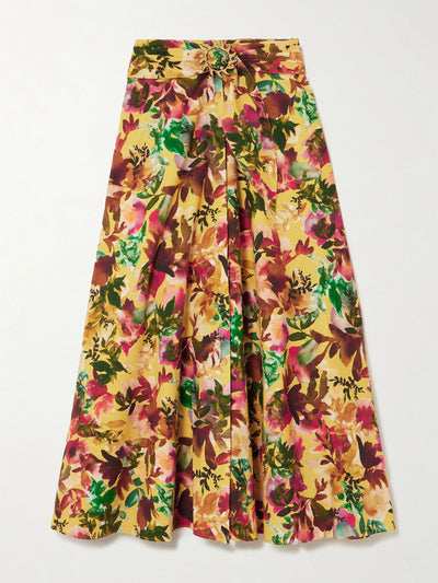 SALONI Neesha belted floral-print cotton midi skirt at Collagerie