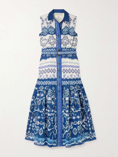 Saloni Nya belted floral-print linen midi shirt dress at Collagerie