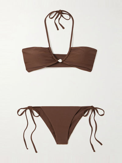 Sara Cristina Bahia pearl-embellished stretch-ECONYL® halterneck bikini at Collagerie