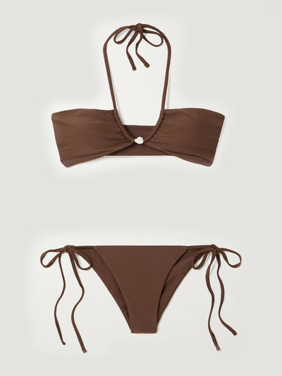 Sara Cristina Bahia pearl-embellished stretch-econyl halterneck bikini at Collagerie
