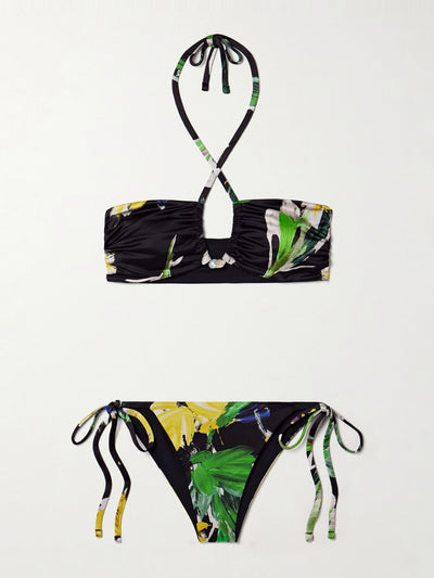 Sara Cristina Bahia pearl-embellished printed stretch-econyl halterneck bikini at Collagerie