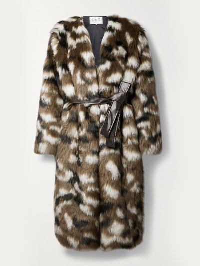 Sea Brown oversized belted faux fur coat at Collagerie