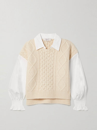 Sea Devana cable-knit wool-blend and cotton-poplin sweater at Collagerie