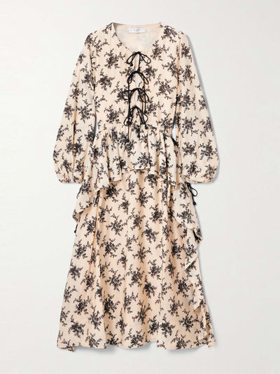 Sea Joan tie-detailed ruffled floral-print voile midi dress at Collagerie