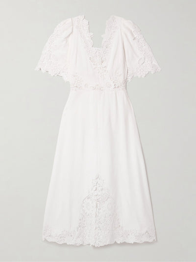 Sea Marcella crocheted lace-trimmed cotton and linen-blend midi dress at Collagerie