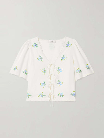 Sea Tania embroidered embellished cotton-blend voile shirt at Collagerie