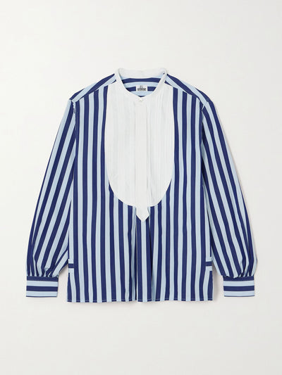 Sébline Painter's pintucked striped cotton-poplin shirt in blue at Collagerie