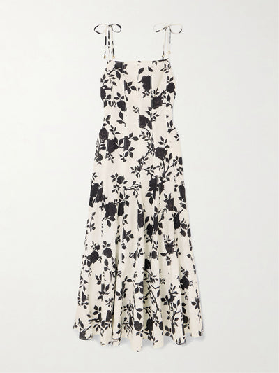 Self-Portrait Floral-print linen and cotton-blend midi dress at Collagerie