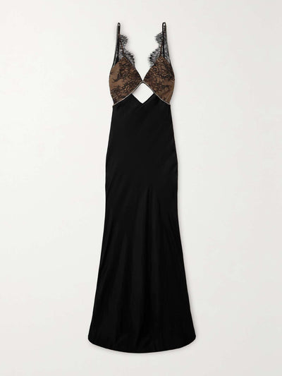 Self-Portrait Cutout crystal-embellished lace and satin maxi dress at Collagerie