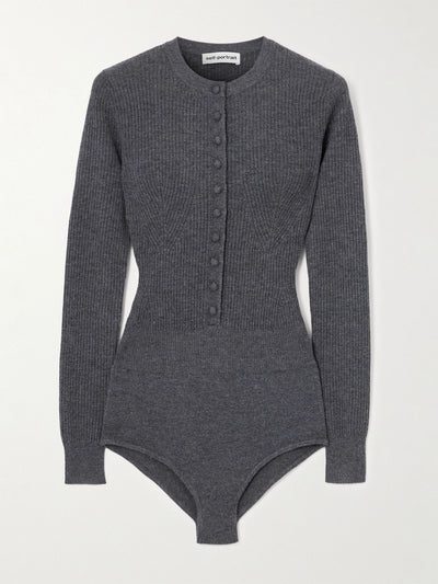Self-Portrait Ribbed-knit wool bodysuit at Collagerie