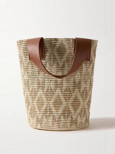 Sensi Studio Leather-trimmed straw tote at Collagerie