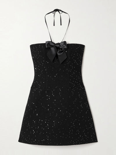 Shushu/Tong Bow and sequin-embellished wool-blend tweed mini dress at Collagerie