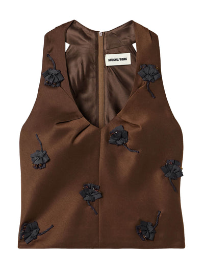 SHUSHU/TONG Appliquéd embellished satin tank at Collagerie