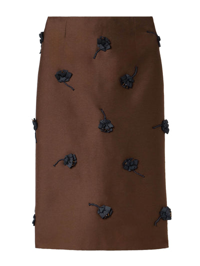 SHUSHU/TONG Embellished appliquéd duchesse-satin midi skirt at Collagerie